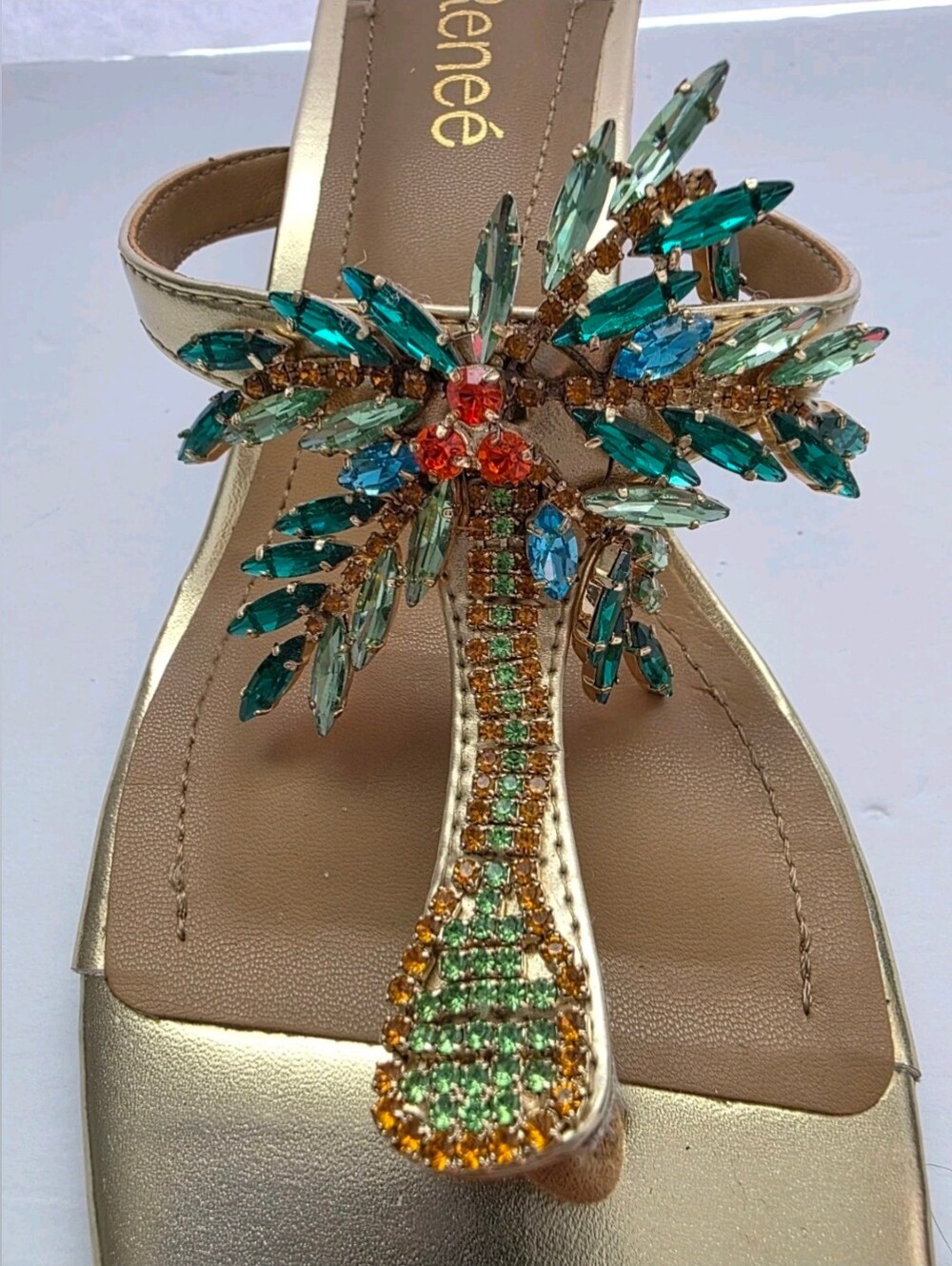 J.Renee Palmy T-Strap Sandals Metallic Gold Synthetic Upper Block-Heel Sz 8.5 M - Picture 3 of 13